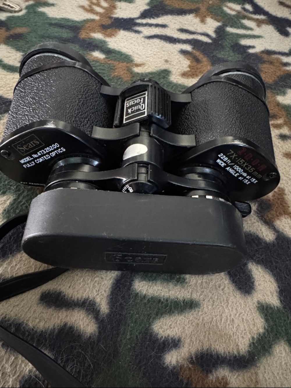 Vintage Sears Black Binoculars with Quick Focus and Textured Grip